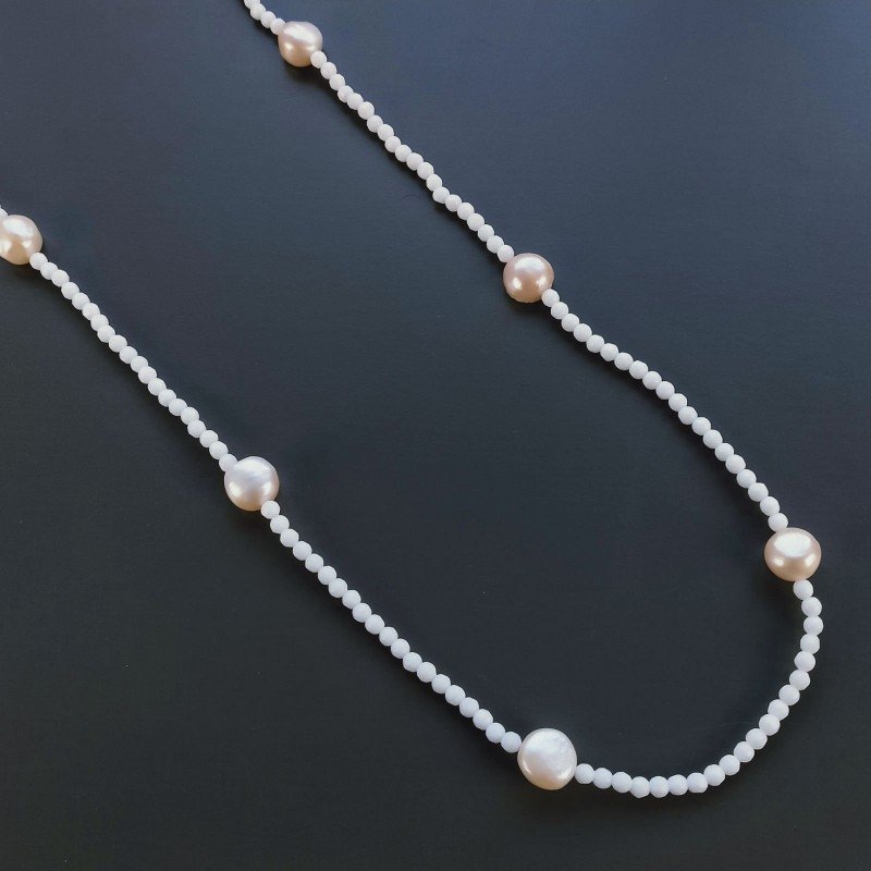 Collana Con Perline Rotonde Riempe In Vero Oro 14 Carati Collana Con - Foto 8